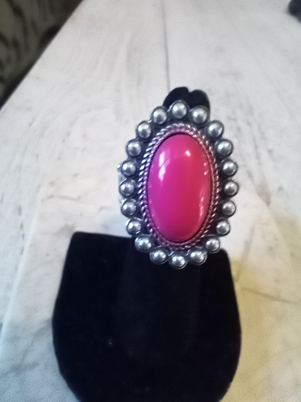 paparazzi Silver-Tone Hot Pink Oval Statement Ring